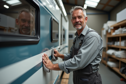 artisan polissant une caravane rubis dans son atelier