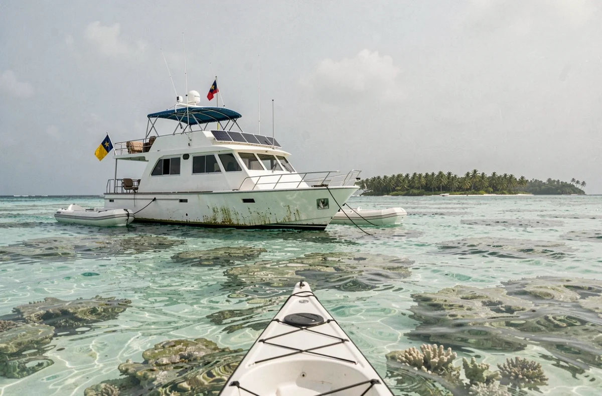 Bateau de croisière plongée ancré dans un atoll isolé des Maldives