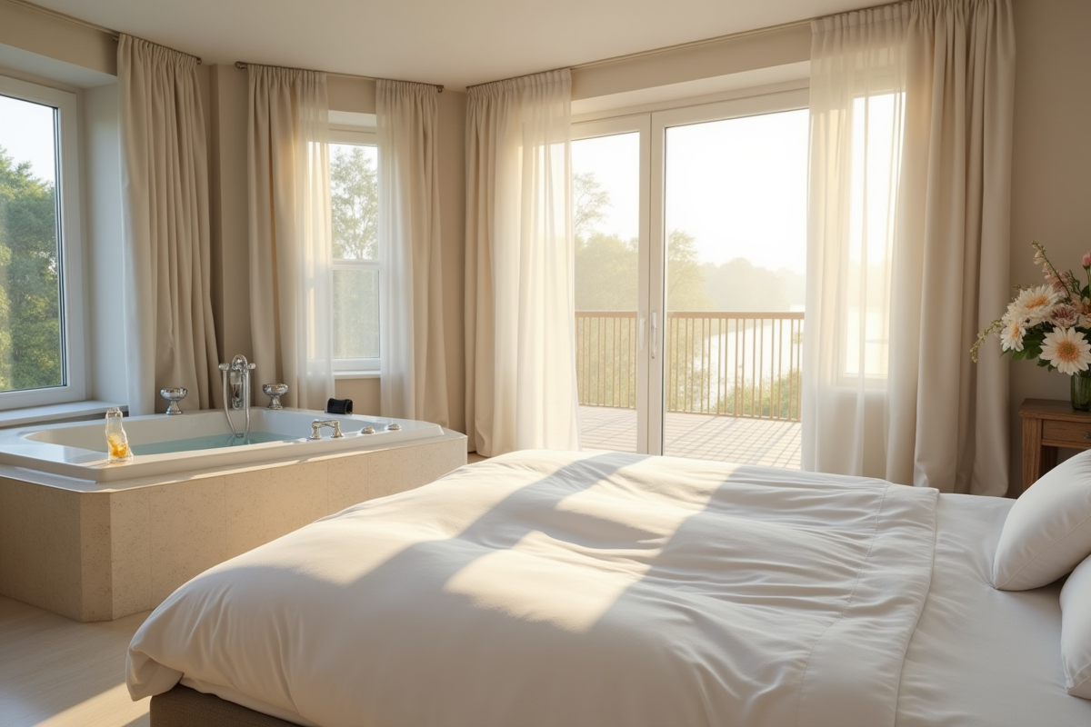 Chambre d'hôtel lumineuse en Normandie avec jacuzzi privé