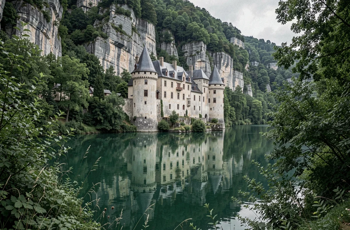 Château de la Caze du XVe siècle perché au-dessus du Tarn dans les Gorges du Tarn