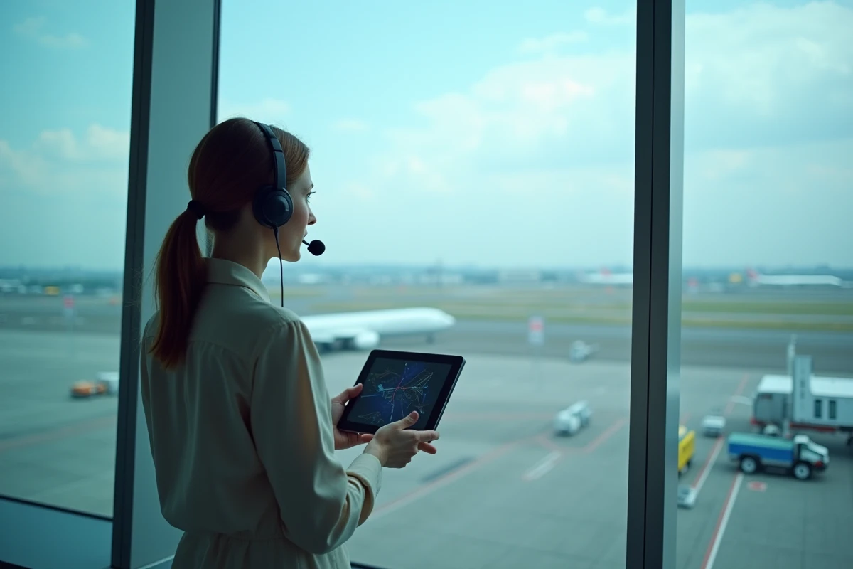 Contrôleur aérien regardant un tableau de trajectoires