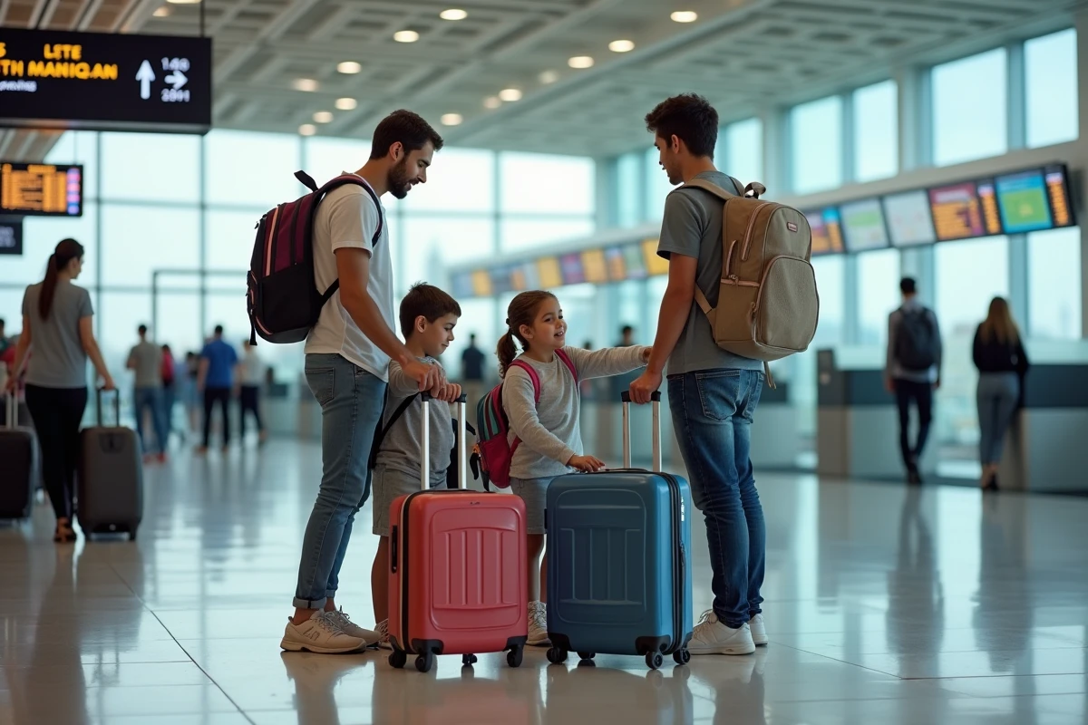 Famille avec sacs à l'aéroport de Casablanca