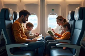 Famille dans l'avion en voyage en famille