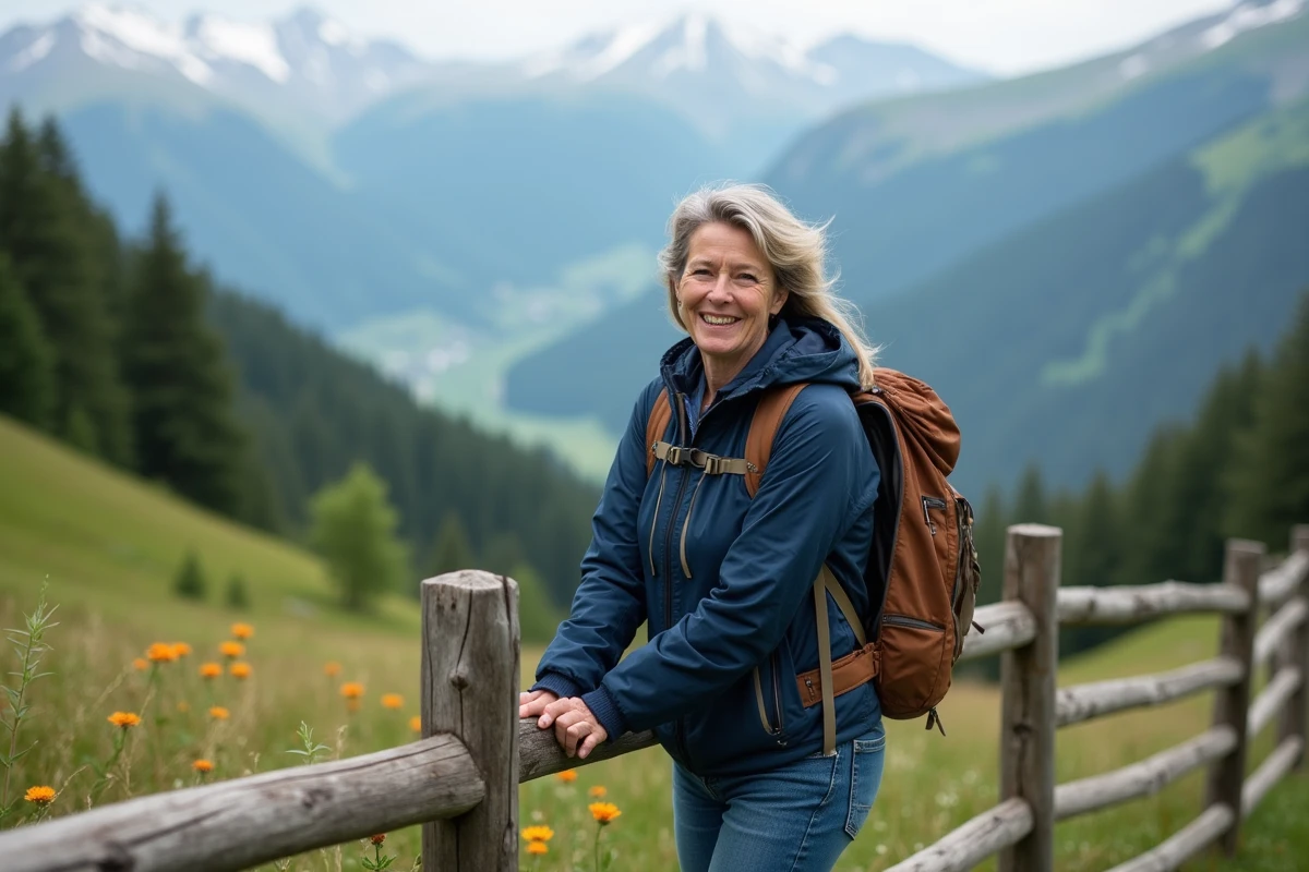 Femme souriante en randonnée dans les montagnes bavaroises