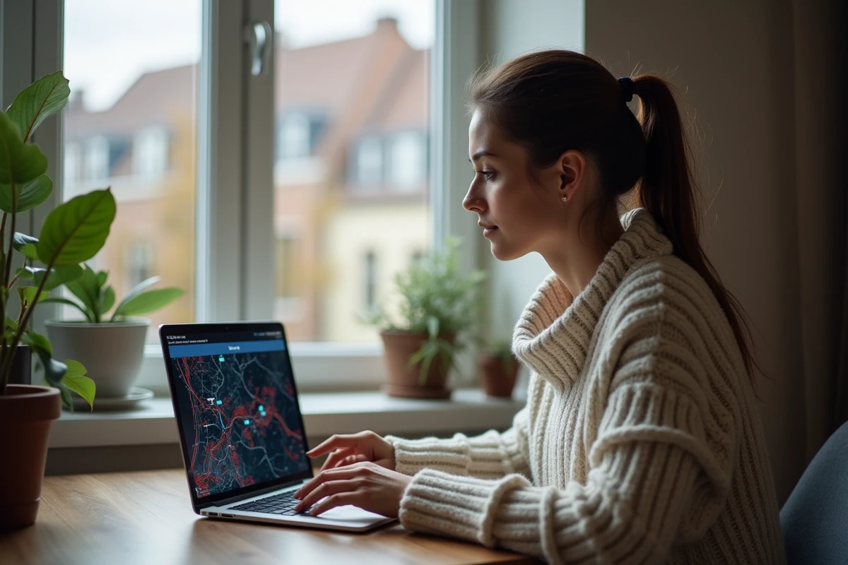 Jeune femme surveillant le trafic aérien sur une tablette