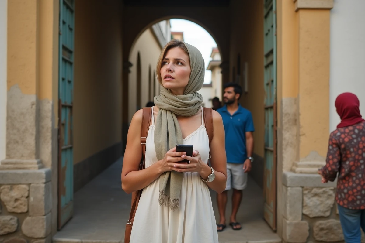 Femme voyageant dans la vieille ville de Stone Town