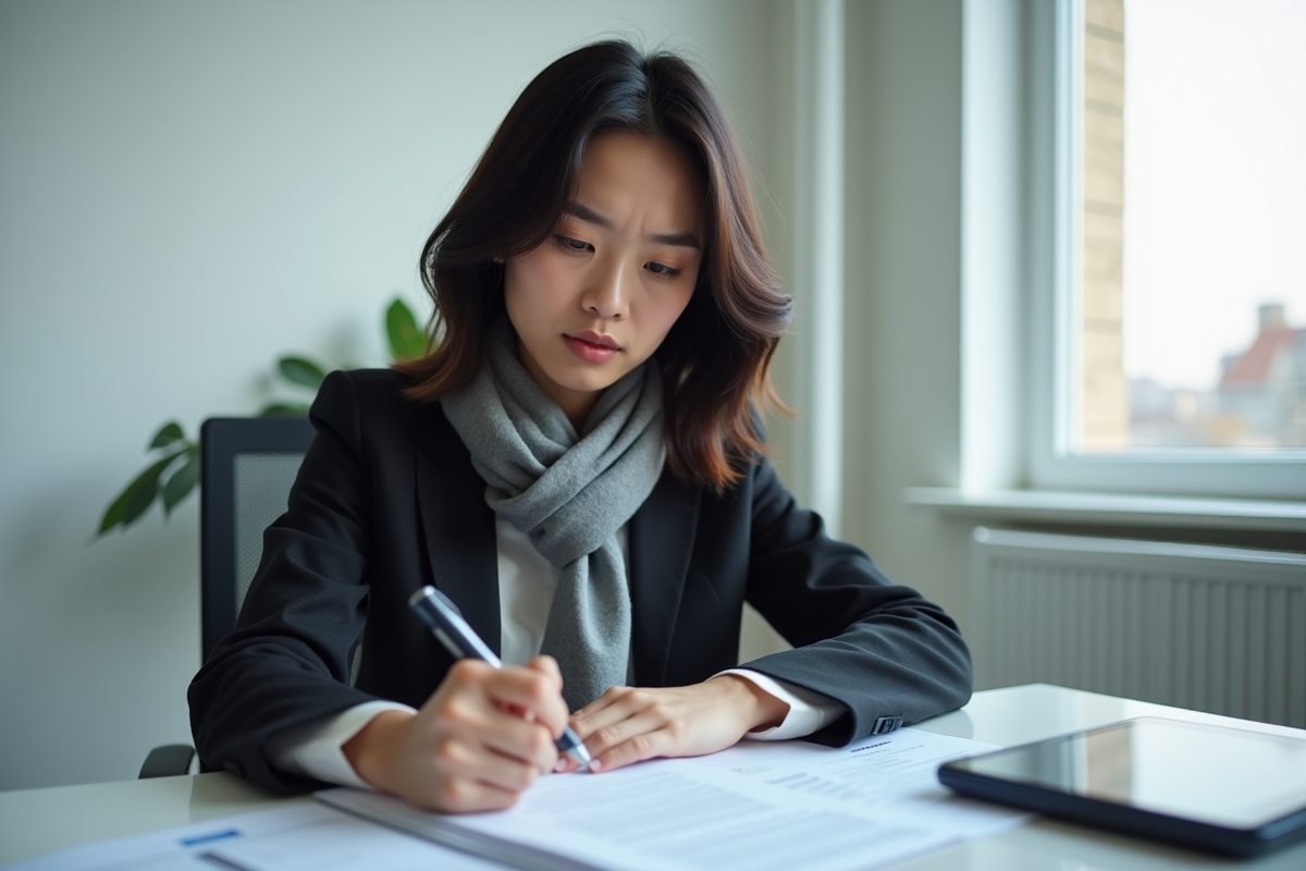 Jeune femme vérifiant ses papiers pour un visa français