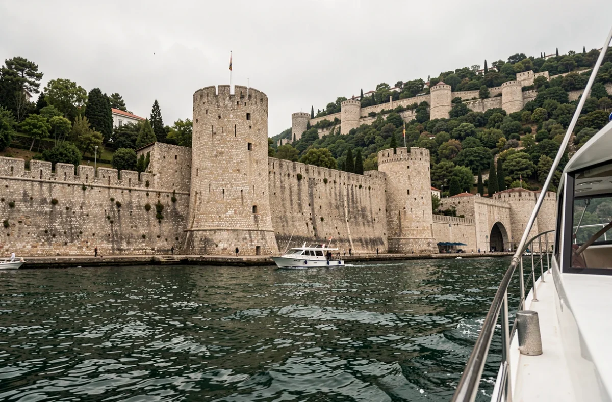 Forteresse de Rumeli Hisarı vue depuis un bateau de croisière sur le Bosphore à Istanbul