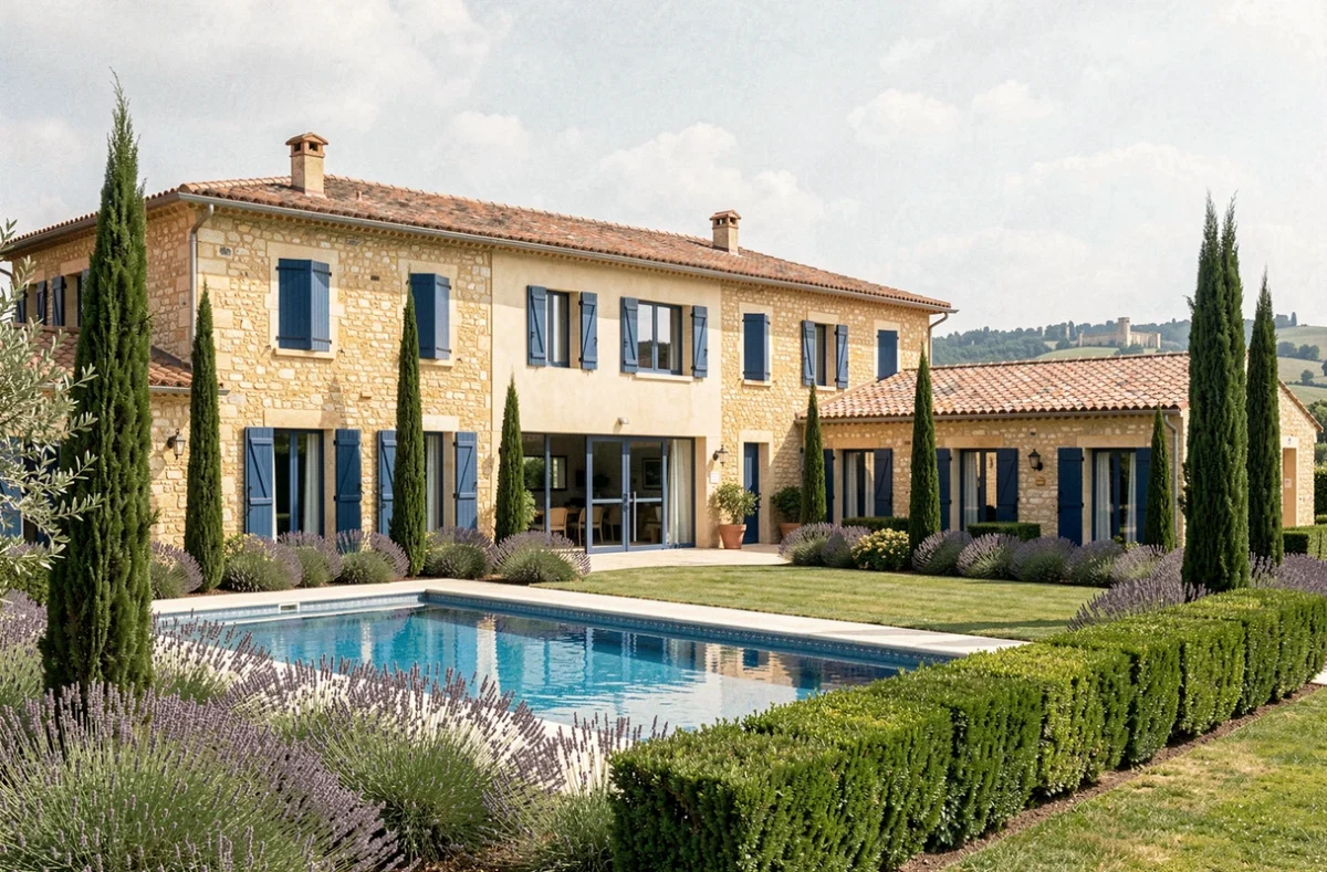 Propriété provençale du Golden Tulip Le Paradou près d'Avignon avec piscine bleue et jardin de lavande