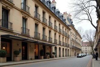 Façade d'un hôtel 4 étoiles en centre-ville de Dijon avec entrée parking couverte et architecture bourguignonne