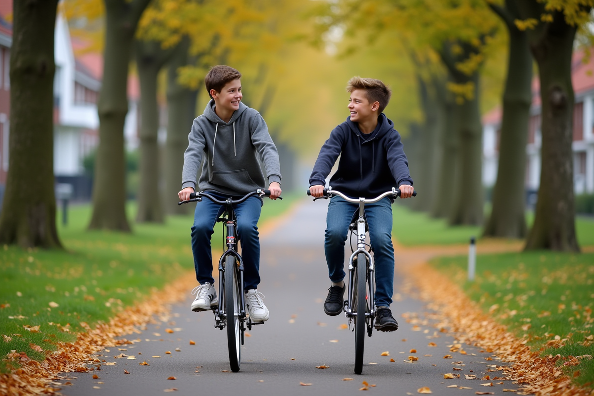 Jeunes néerlandais à vélo dans un parc