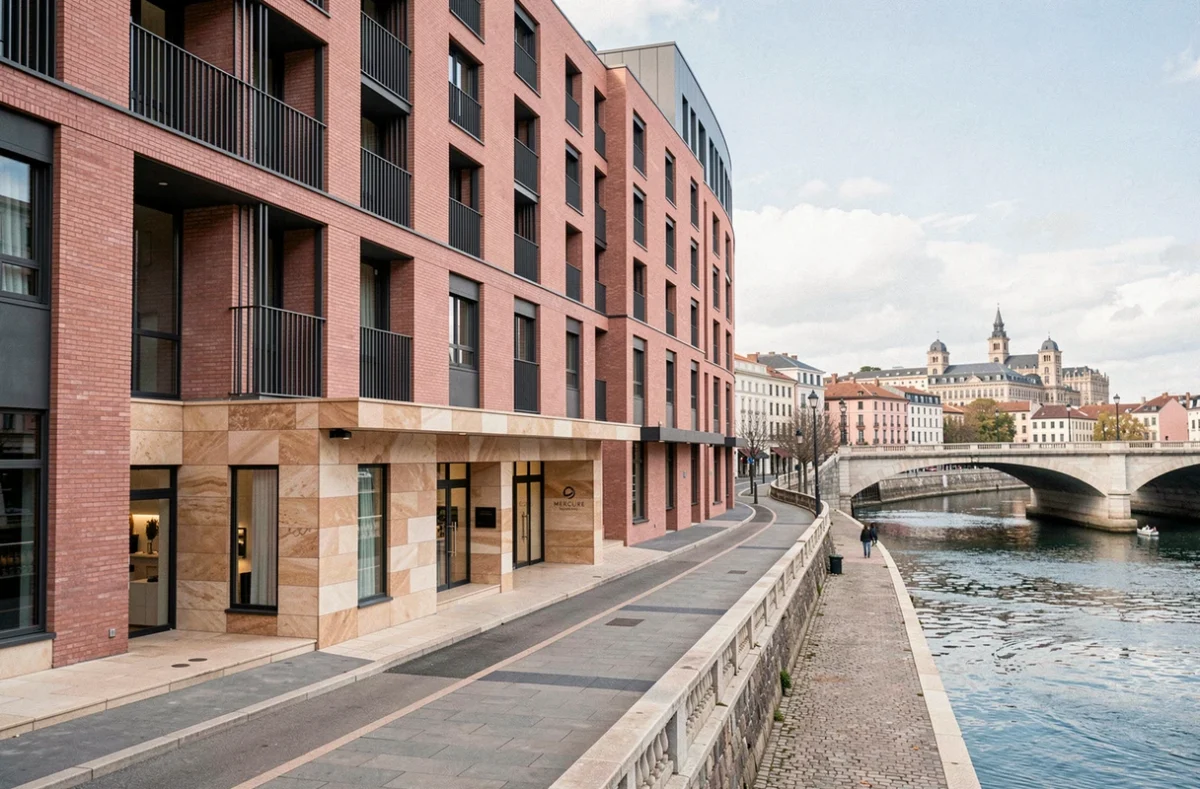 Hôtel Mercure Toulouse Centre Compans en bord de Garonne avec la Ville Rose en arrière-plan