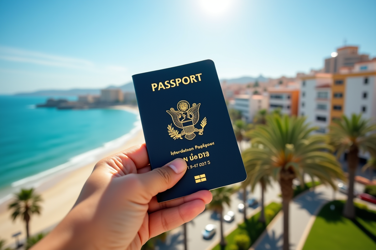Main tenant un passeport avec vue sur Alger et la mer Méditerranée