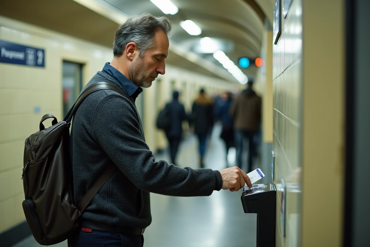 Voyageur utilisant la Prague Card dans le métro de Prague pour les transports en commun