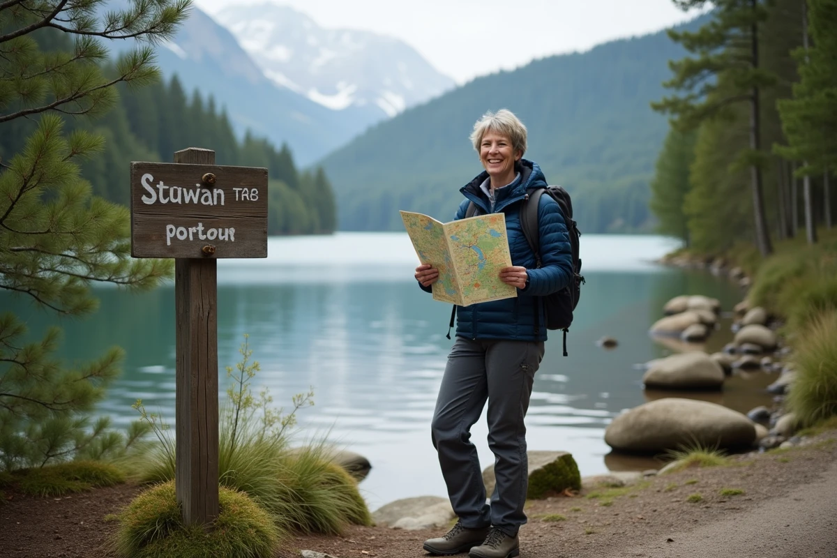 Femme souriante en randonnée au lac de Gérardmer