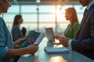 Voyageur à l'aéroport avec passeport algérien et carte d'embarquement
